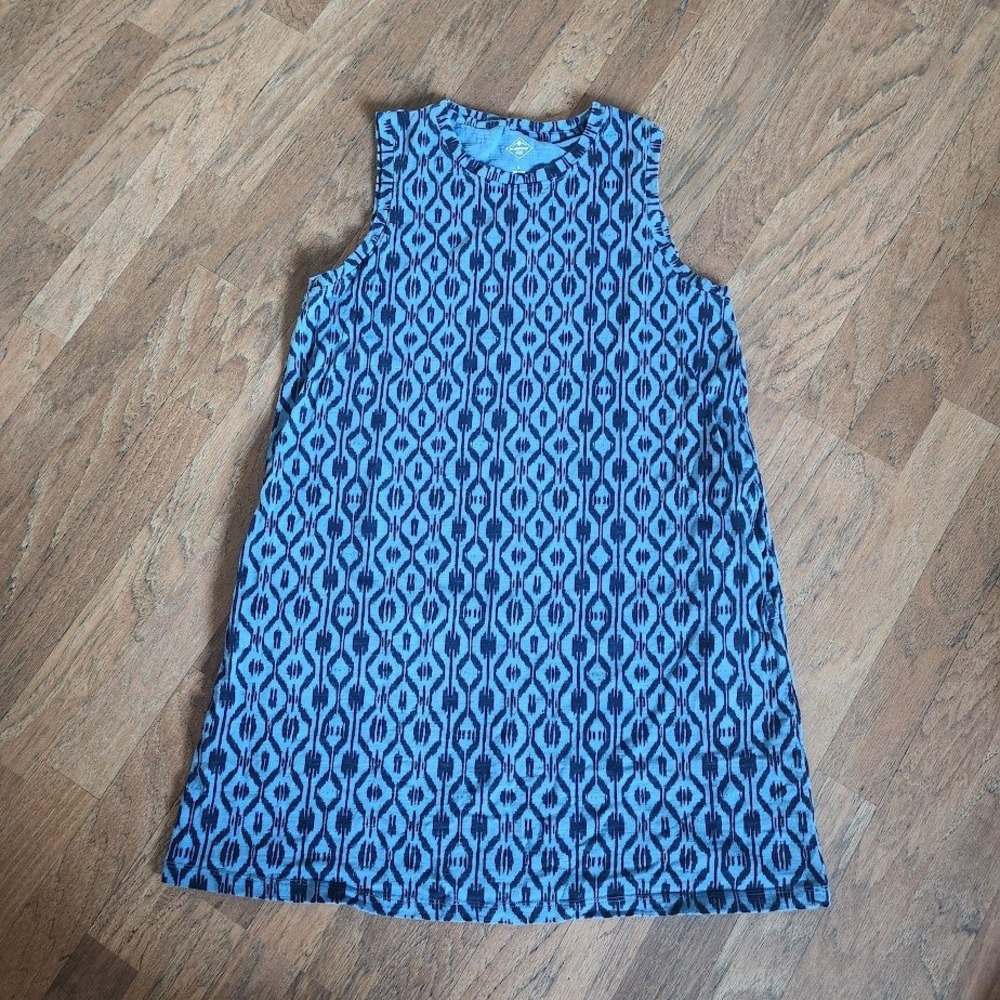 St Johns Bay Womens Blue Geometric Cotton Sleeveless Shift Dress Pockets L 325